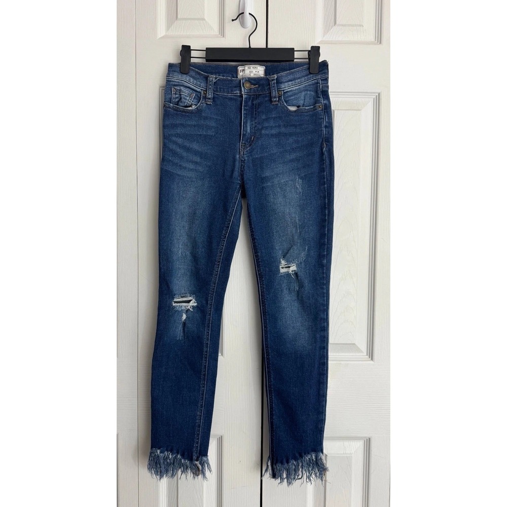 Free People Great Heights Frayed Distressed Jeans Women's‎ 25 Blue Denim Skinny
